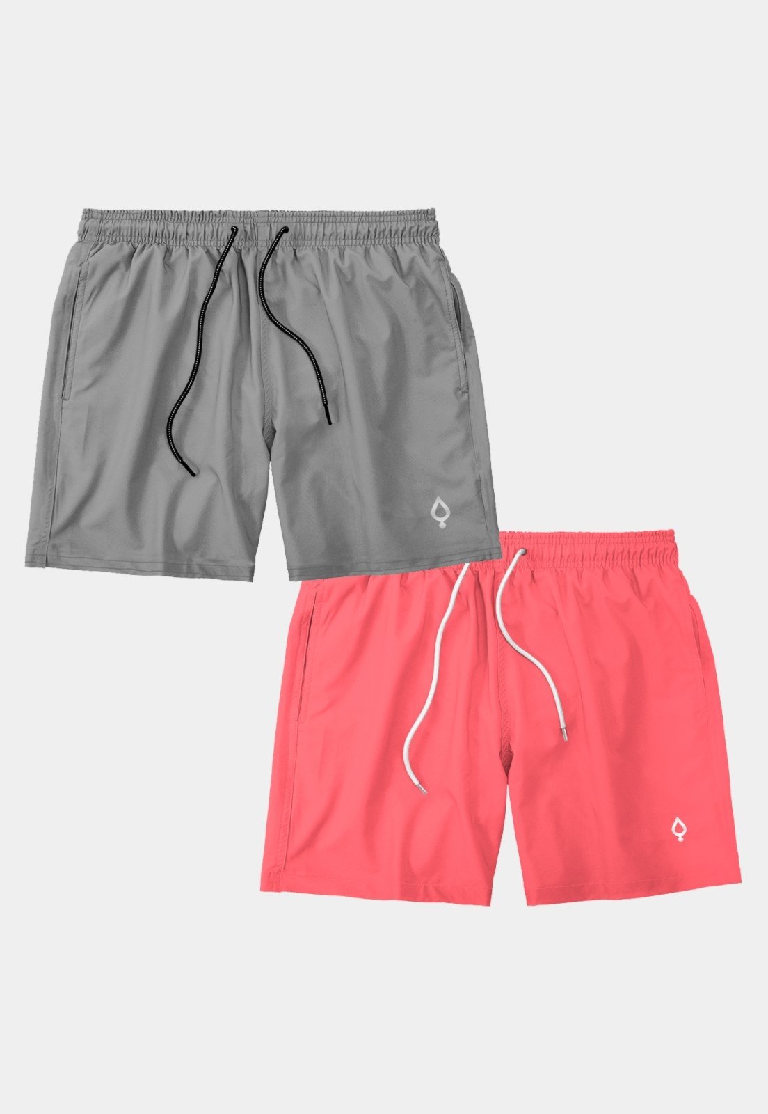 Kit 2 Shorts Resina Bermuda Praia Tactel Liso Masculino Mauricinho Cinza/Laranja
