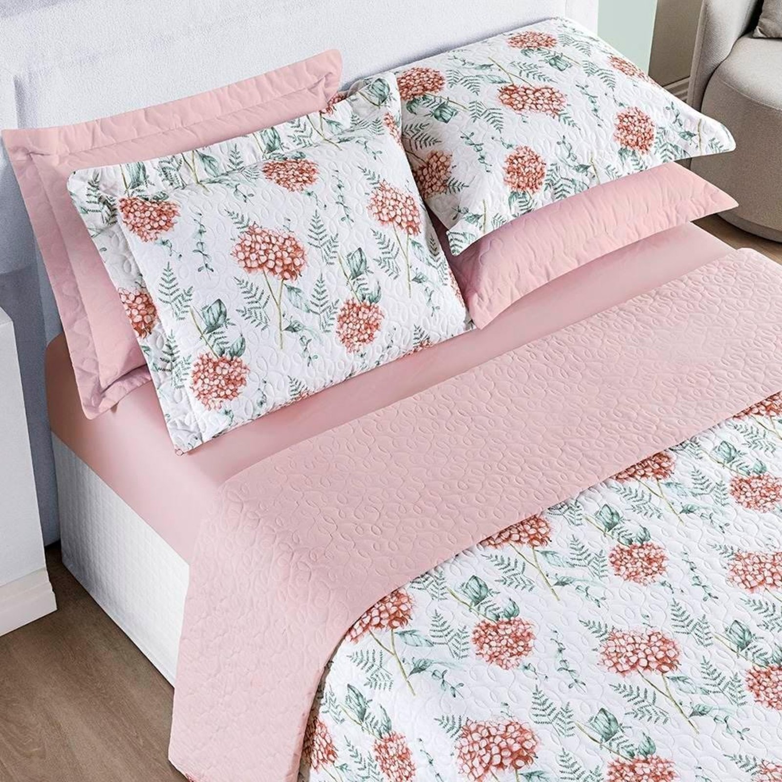 Cobre Leito King Cotton Select Dupla Face 200 Fios 3 Peças - Hortência