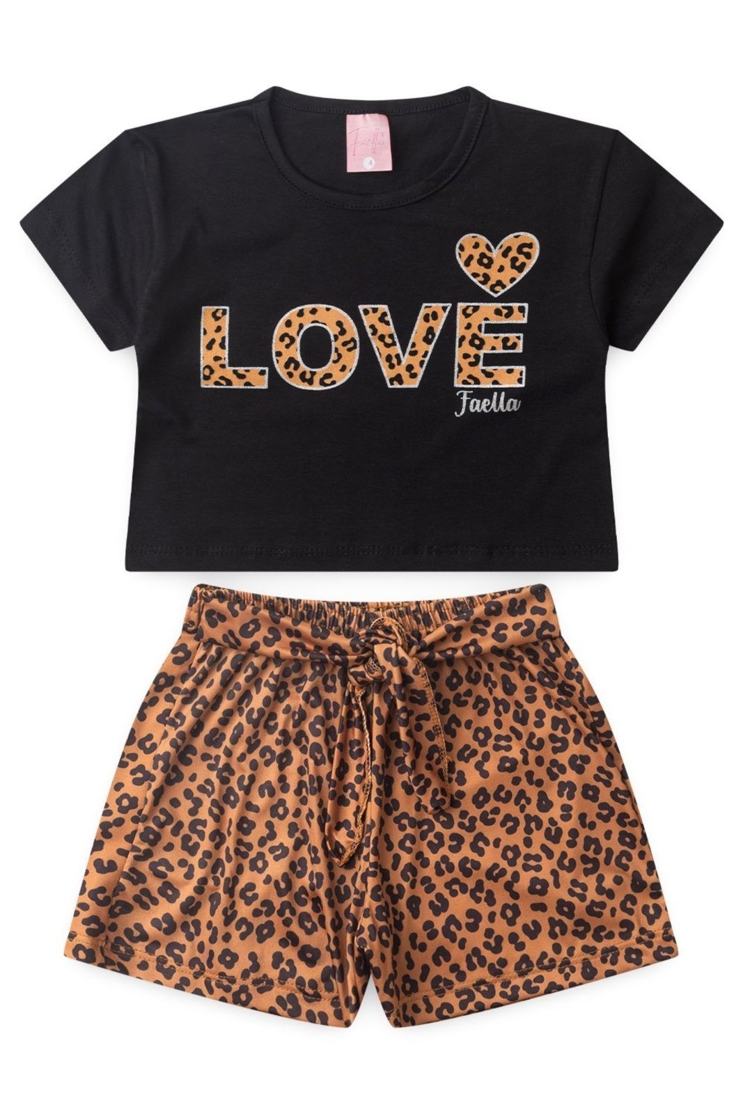 Vista 2 Infantil - Conjunto Cropped Verão Feminino Love Onçinha Mega - Preto Mega Kids unico Mega Kids unico