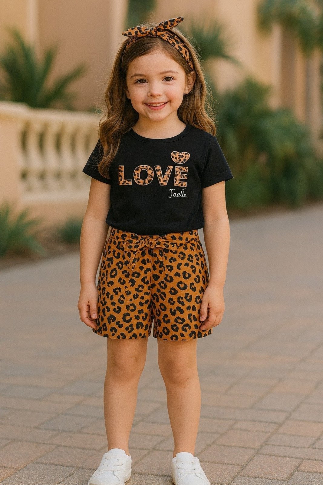 Vista 3 Infantil - Conjunto Cropped Verão Feminino Love Onçinha Mega - Preto Mega Kids unico Mega Kids unico