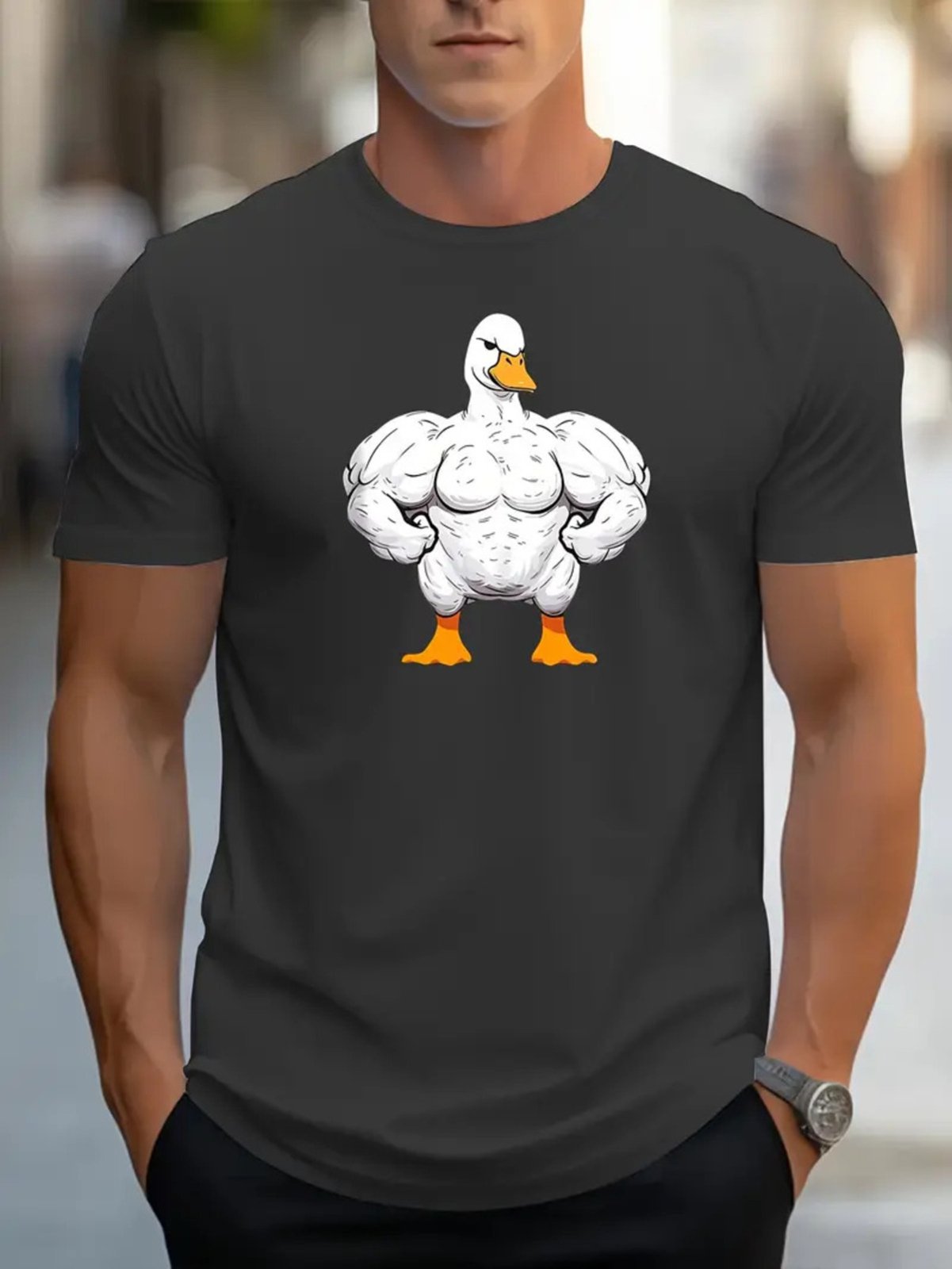 Camiseta Estampada Pato Forte Safira Moda Algodão Cinza Chumbo