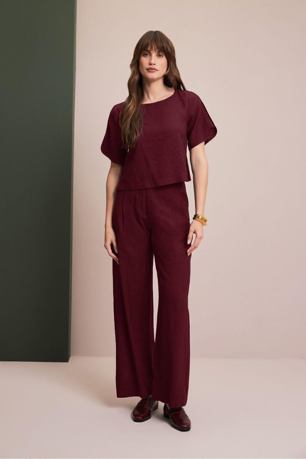 Calça Classica Com Cinto Carlota Costa Vermelho