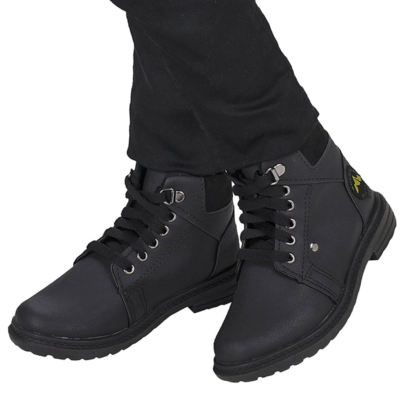 Infantil - Bota Coturno Menino Cano Médio Casual Preto Botina Masculina Confortável