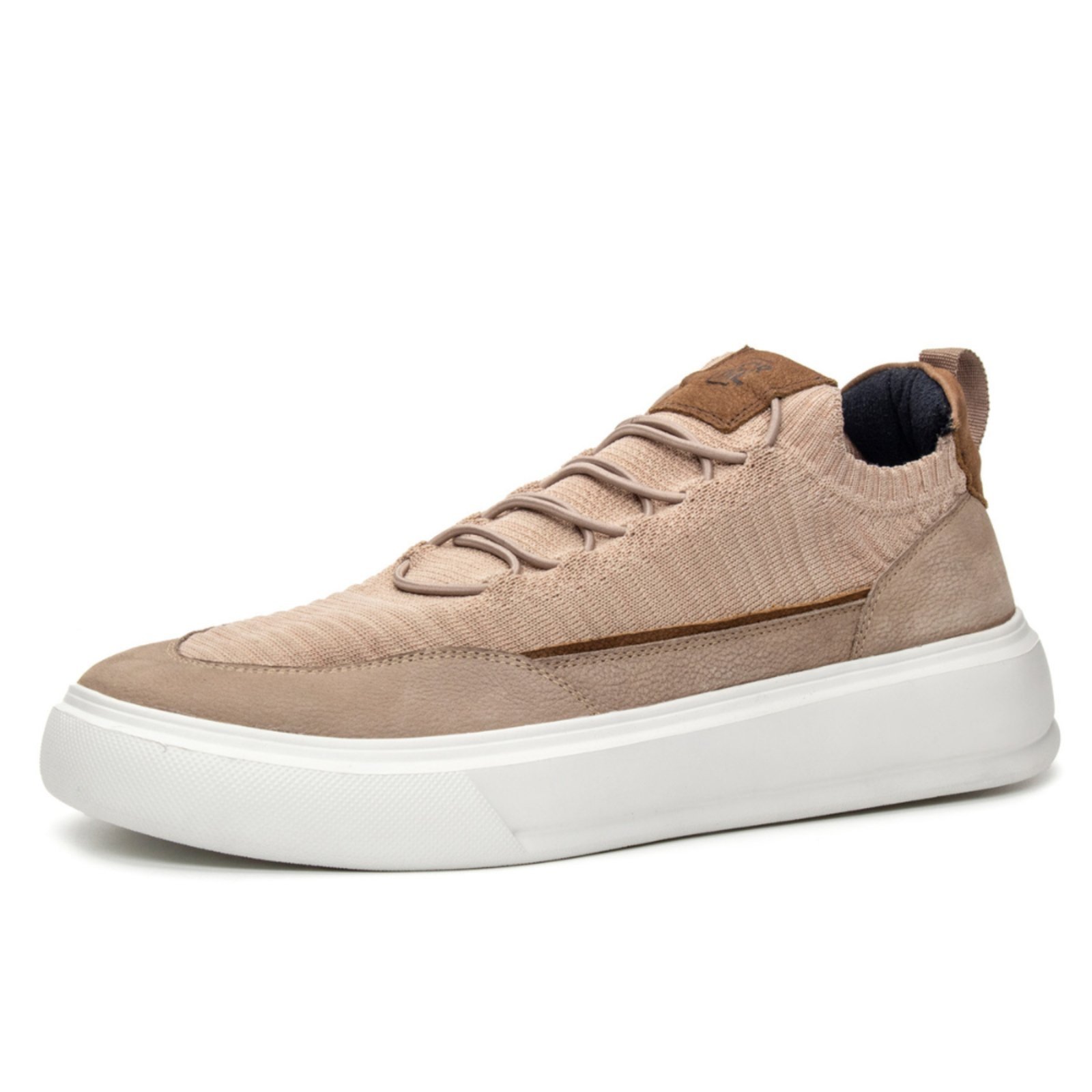 Tênis Masculino Knit Martim com Couro Areia Coronello