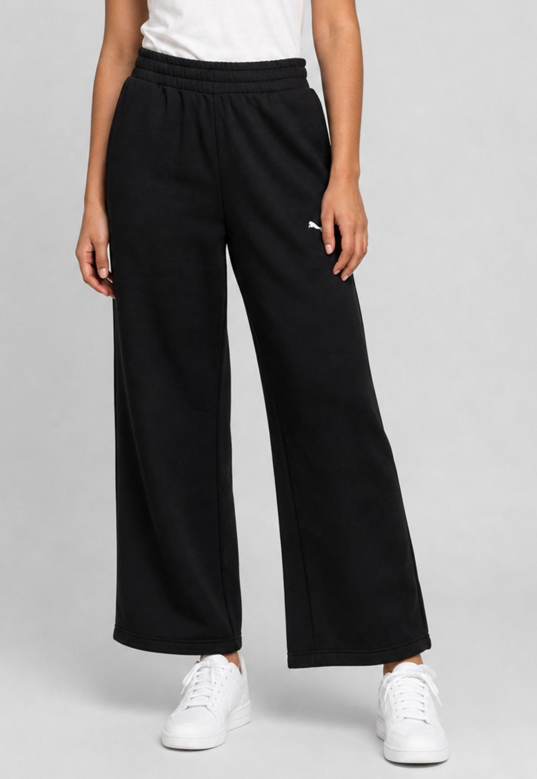 Calça de Moletom Feminina Puma Wide Leg Ess Cat Comfort Preta