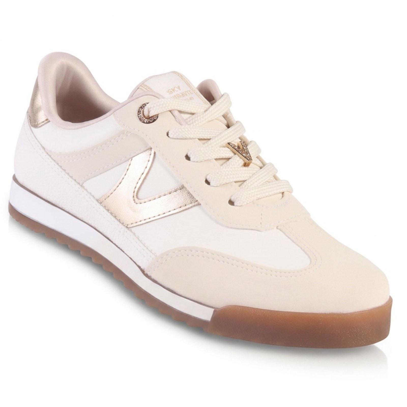 Tênis Feminino Esportivo Retrô Via Marte Off White com Detalhes Metalizados