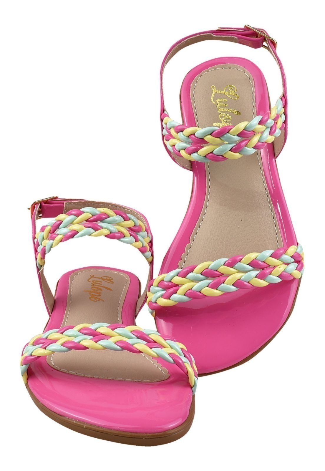 Vista 3 Infantil - Sandália Lulopé Menina Rasteira Tira Trançada Feminina nude Lulope nude