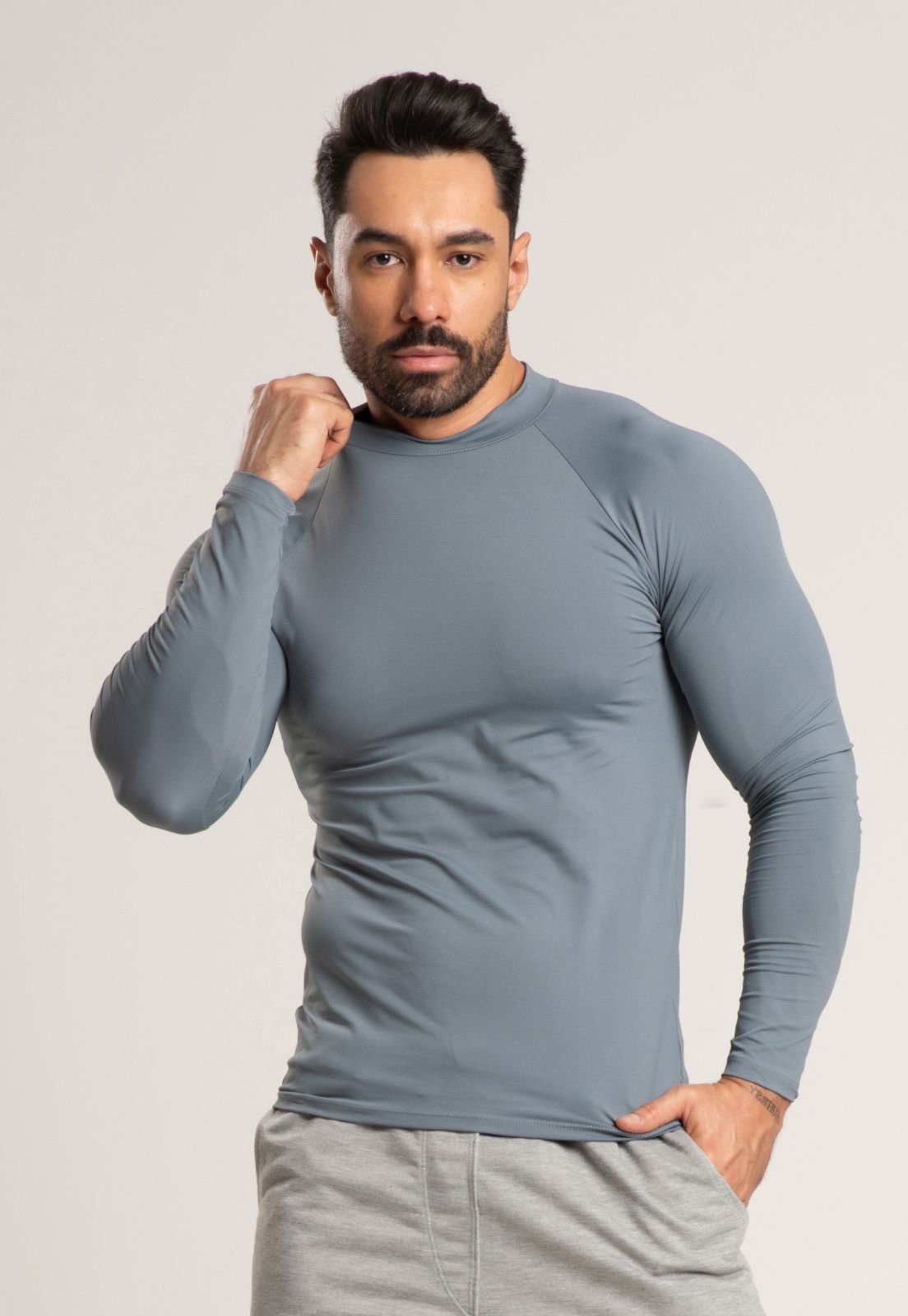 Camisa Masculina Vekyo Térmica Poliéster UV Segunda Pele Cinza
