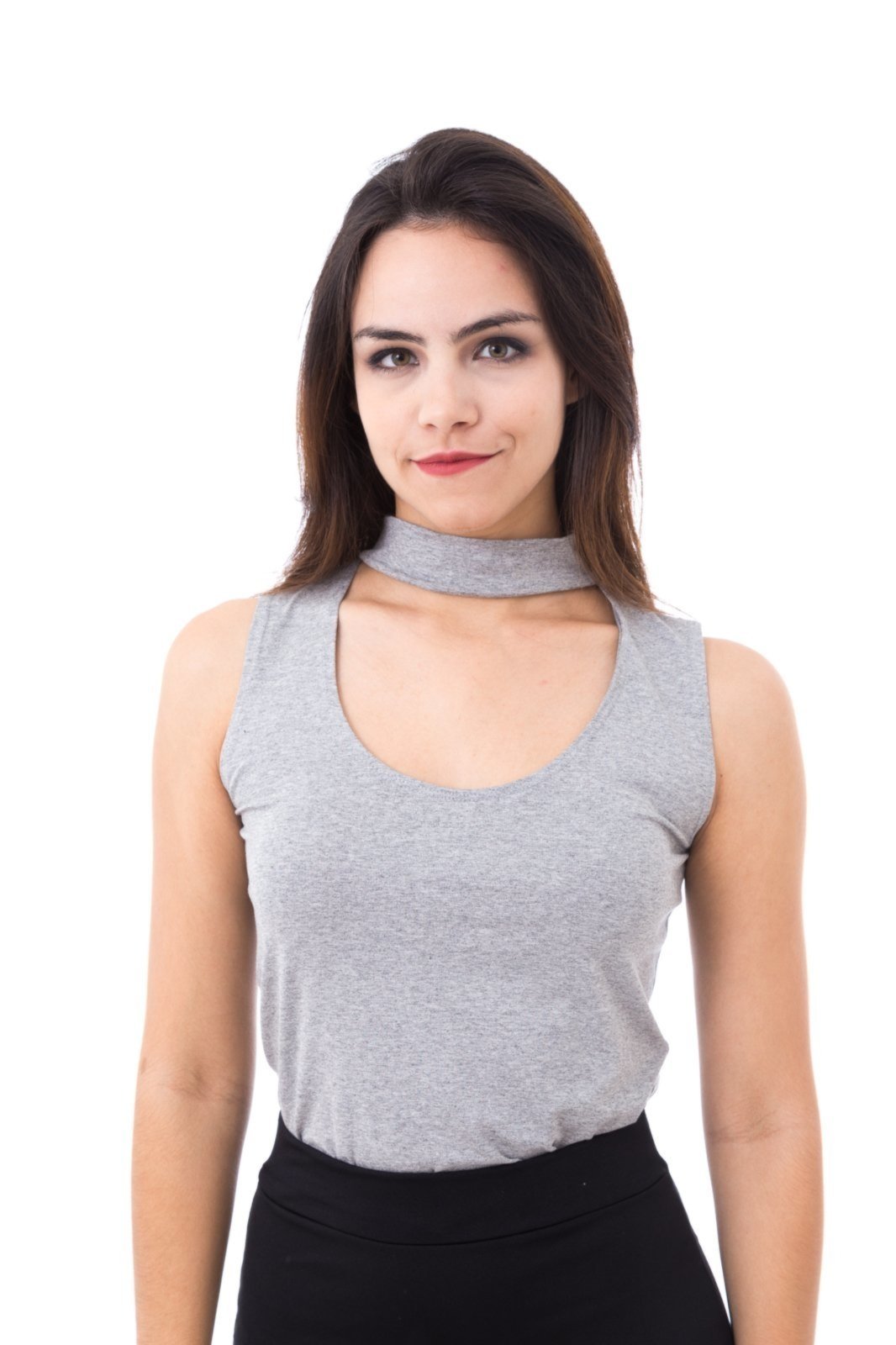 Blusa Moda Vício Regata Gola Alta com Decote Mescla