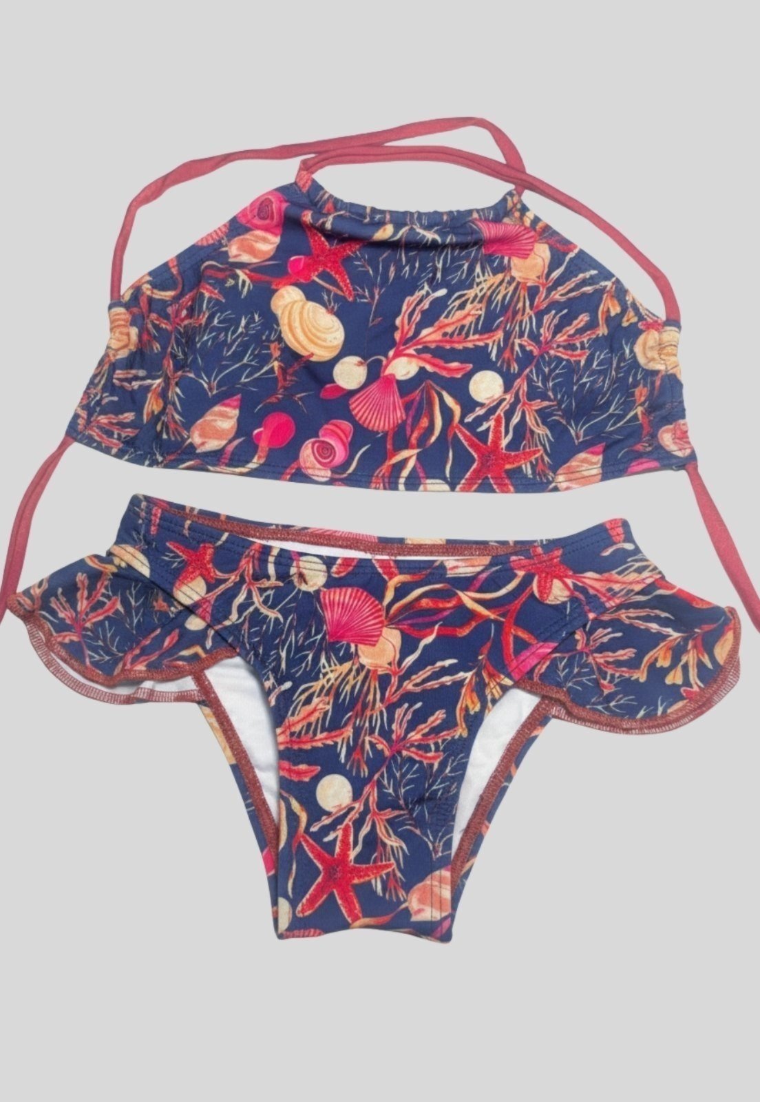 Biquíni Serra e Mar Modas Moda Praia Verão Cropped Estampado Marinho