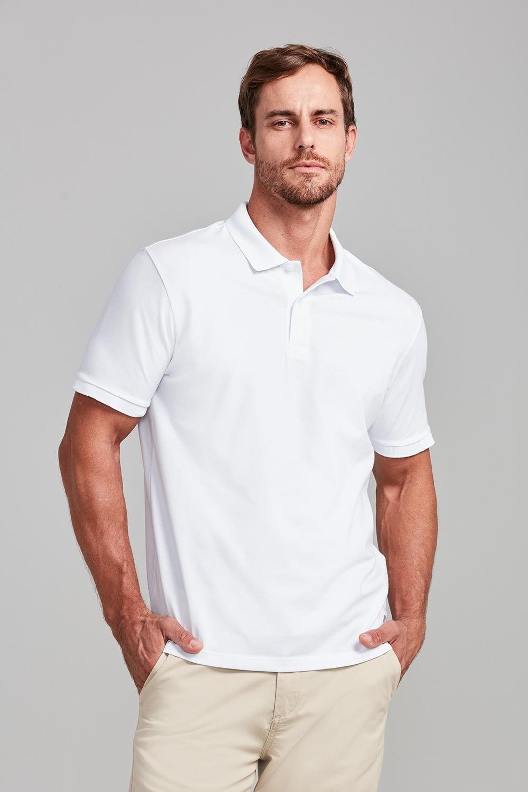 Camisa Polo Básica Malha Premium Comfort, HS5053 Branco
