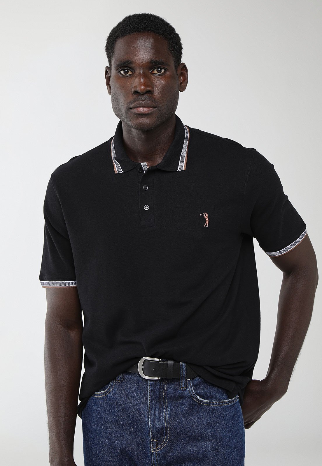 Polo Masculina Aleatory Gola Listrada Preta