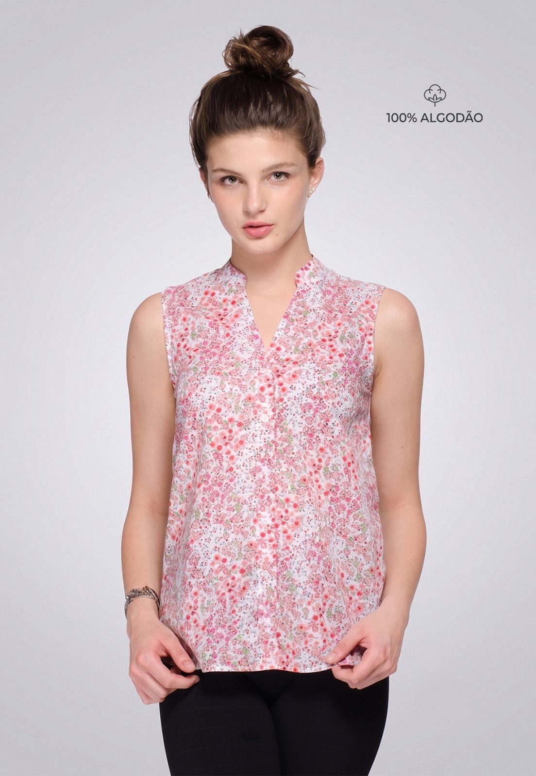 Camisa Intens Sem Manga Algodão Floral Vermelho