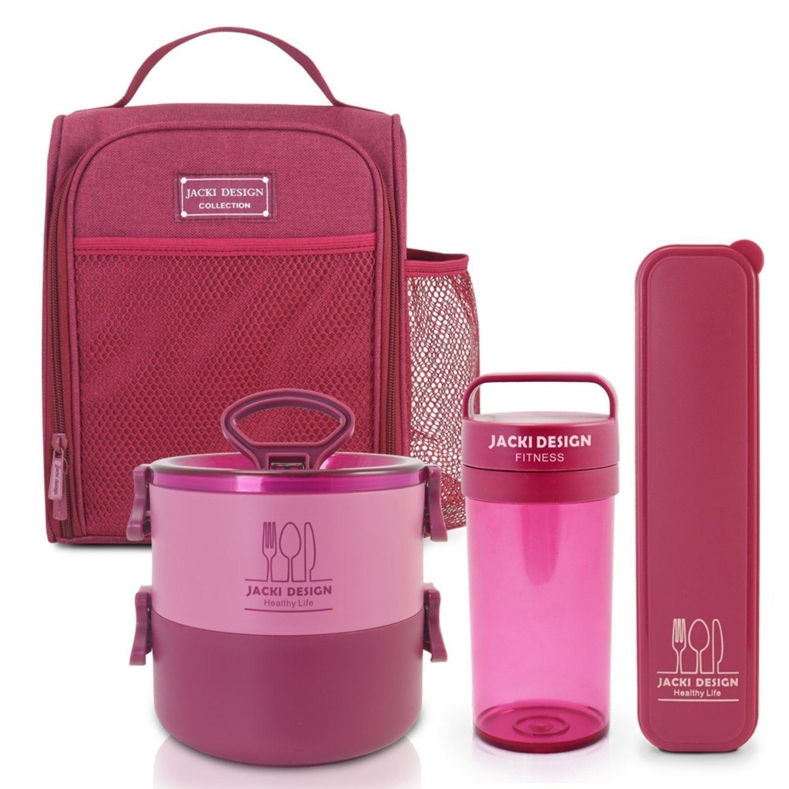 Conjunto da Linha Joy com Bolsa térmica, Porta talher, Pote de Marmita 2 Andares e Garrafa 430ml