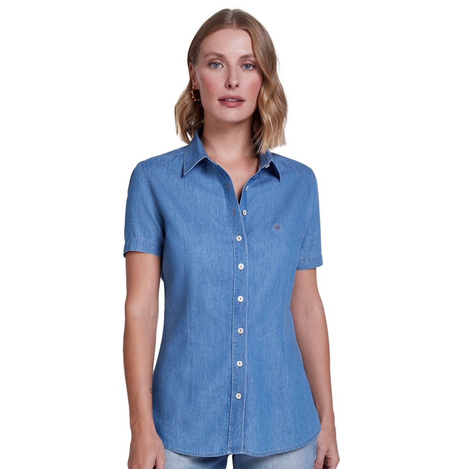 Camisa Jeans Dudalina Essentials Pr27 Azul Claro Feminino