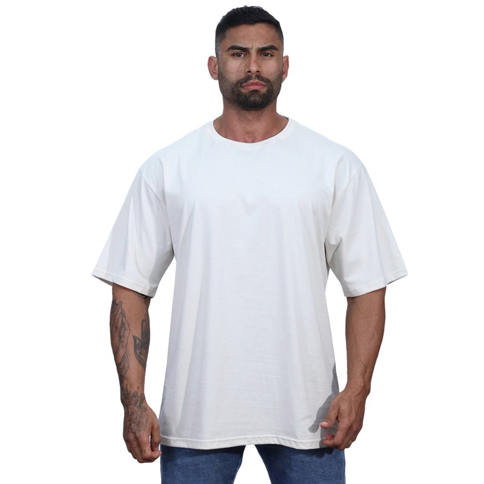 Camiseta Oversized Masculina MXD Conceito Gramatura Maior Off-White
