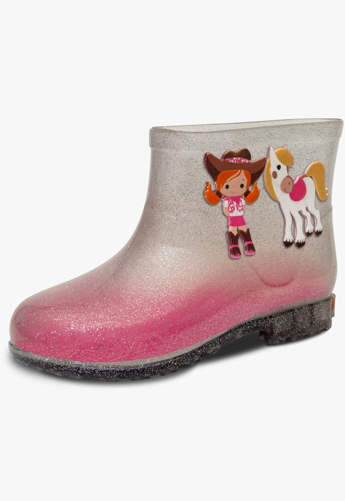 Infantil – Bota Galocha Cano Baixo Pópidi Menina Cowgirl Glitter Prata