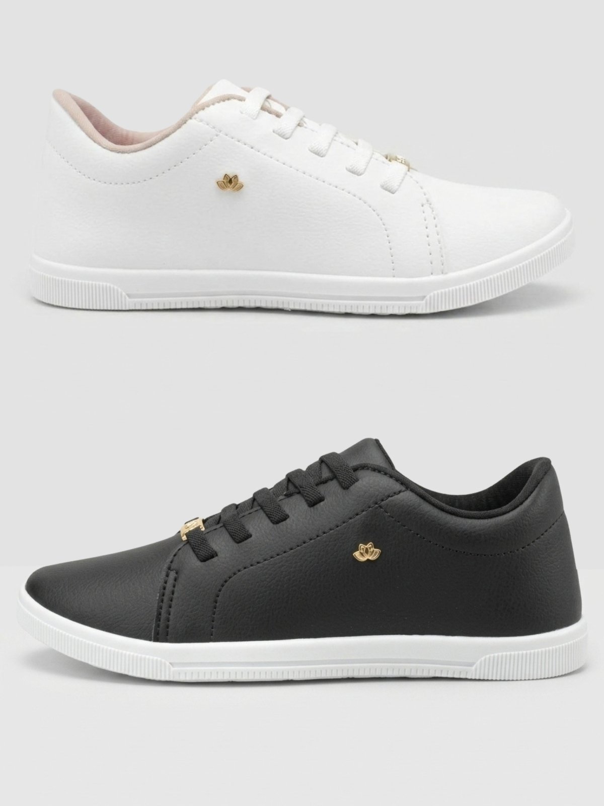 Kit 2 Pares Tênis Casual Feminino Sneakers Preto Sapatofran Liso Confortável com Cadarço Branco