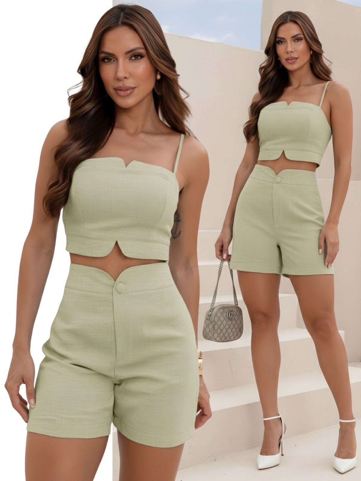 Conjunto Feminino Curto Divina Gata Alfaiataria Verde Sonata
