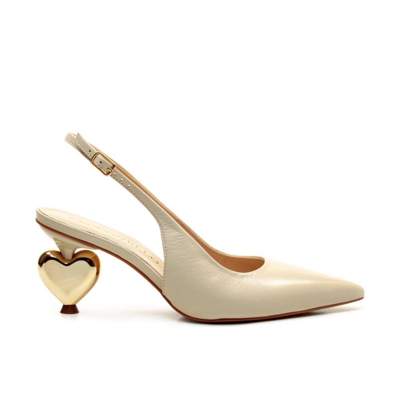 Slingback Couro Off White Salto Médio Cecconello 3010001-3