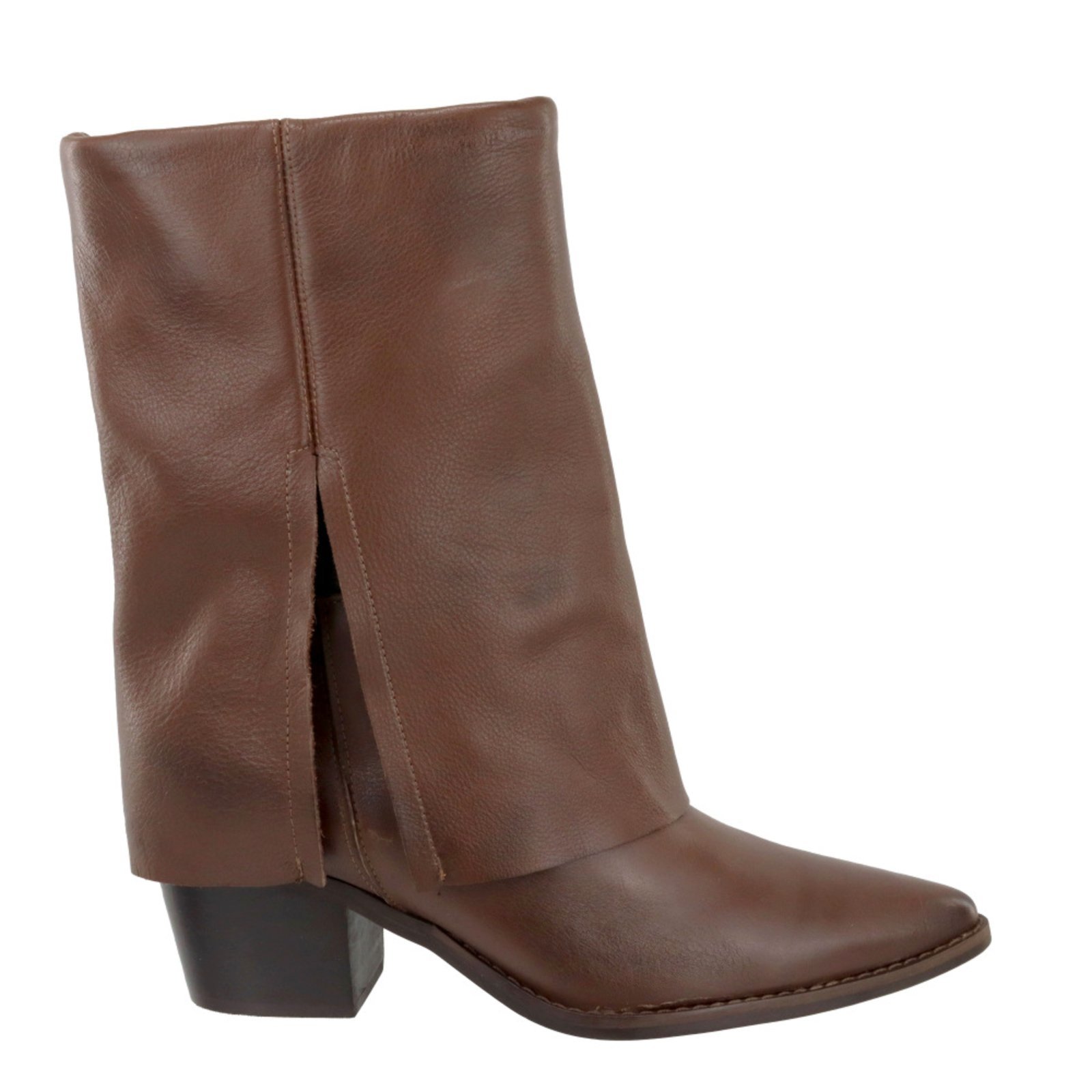 Vista 3 Bota Feminina Bico Fino Saia em Couro Franja Maria Paula Nutella marrom MARIA PAULA marrom