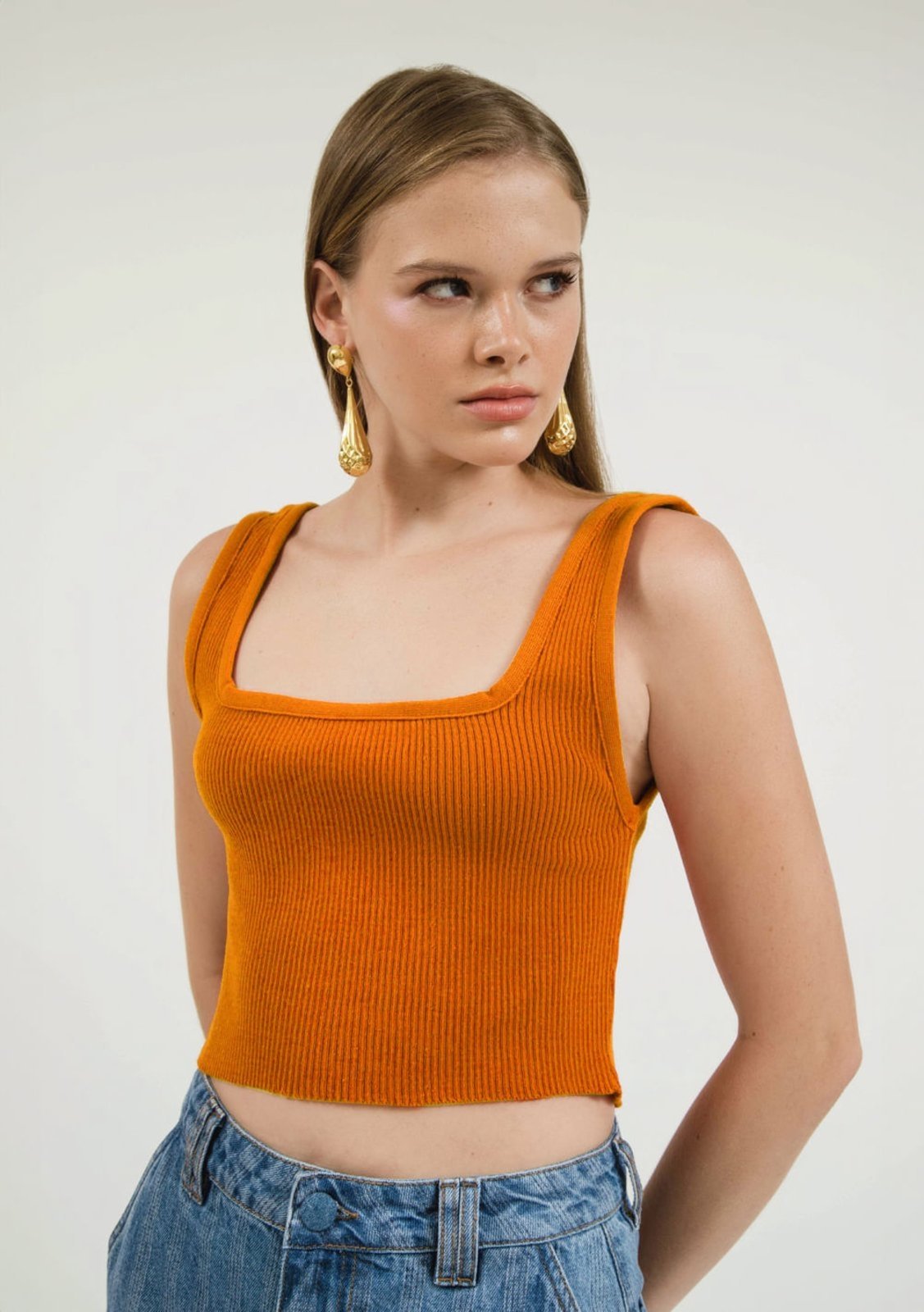 Regata Zinco Decote Reto Tricot Laranja