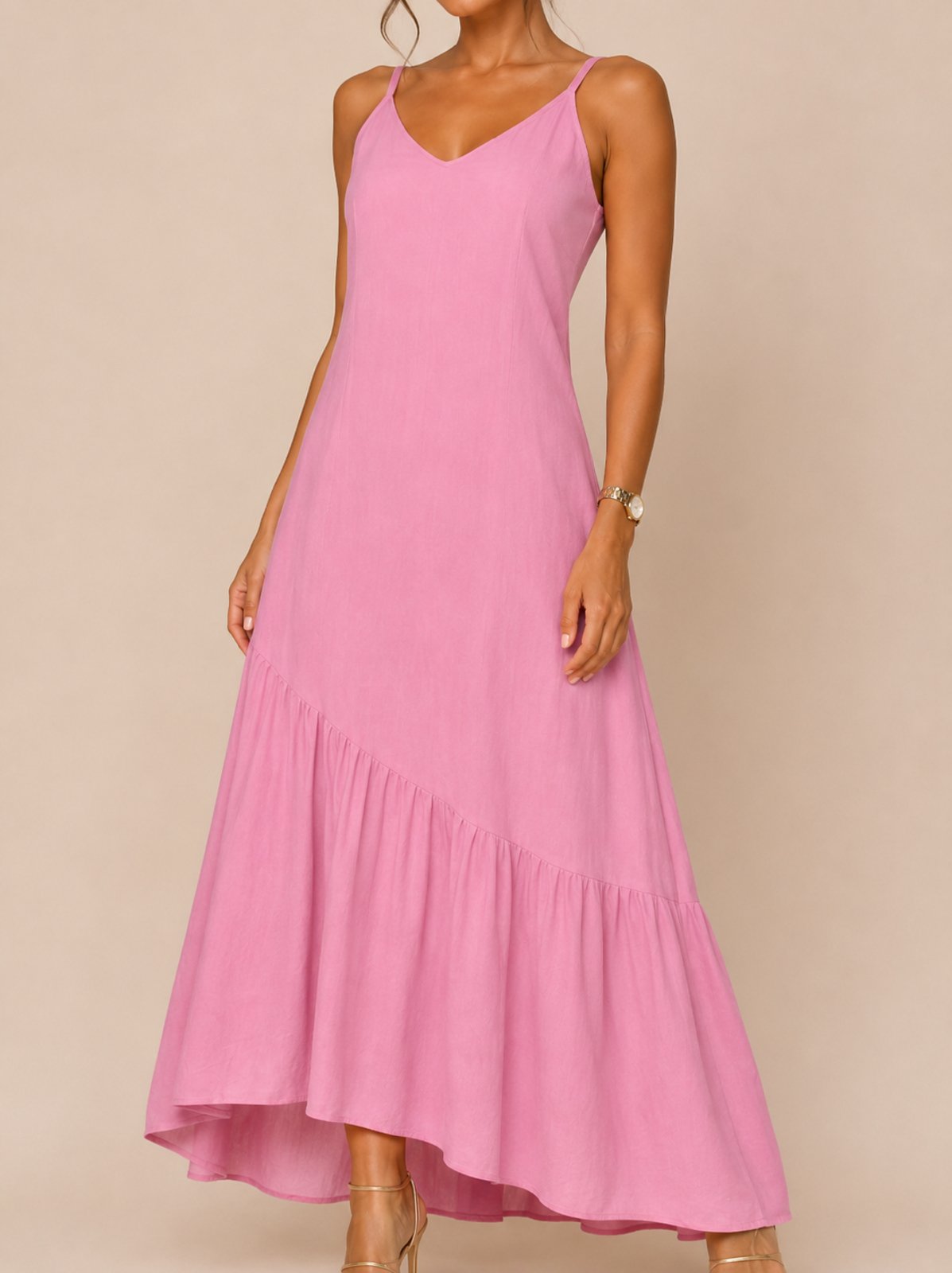 Vestido Longo Lapetry Decote V Alça Regulável Saia Maria Rosa