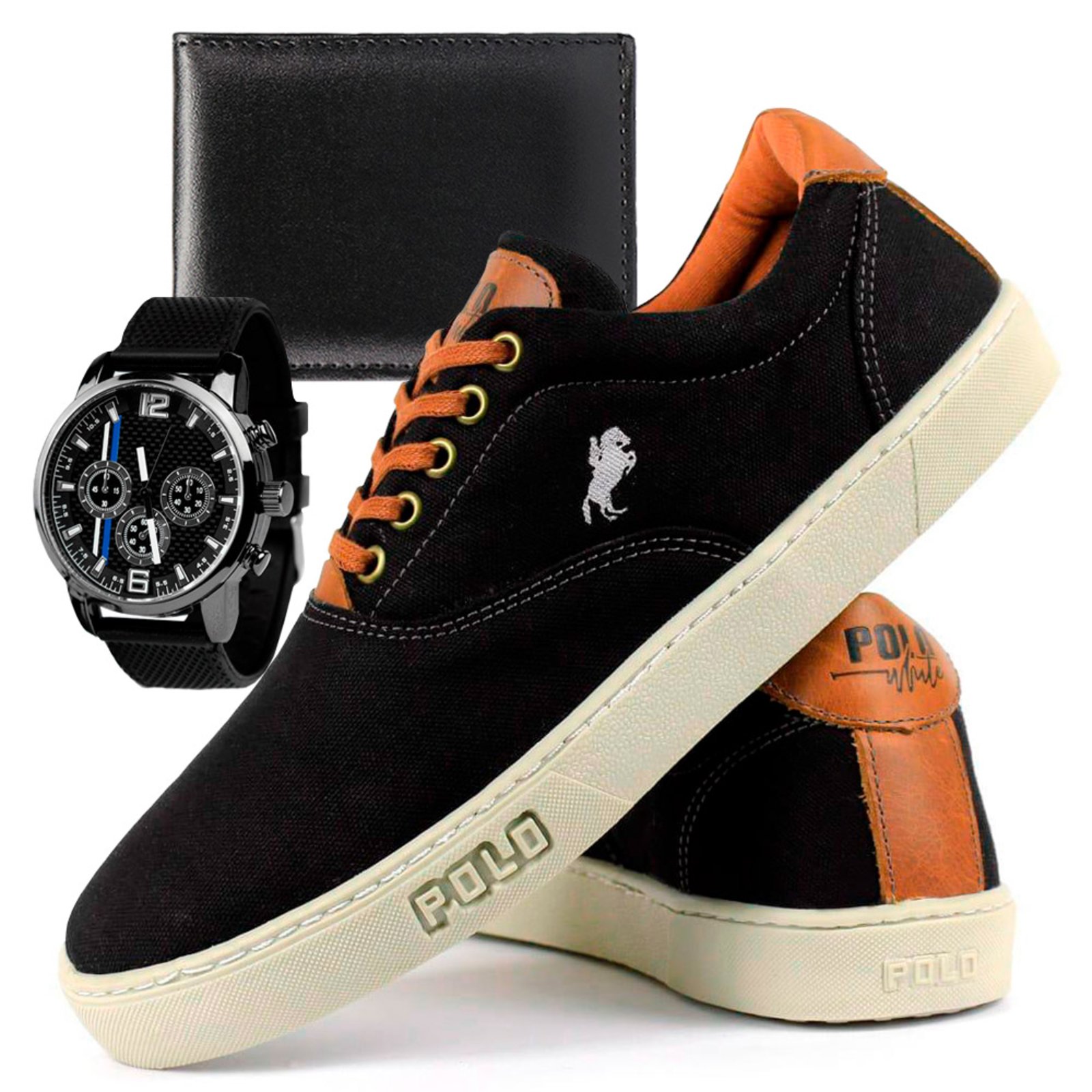 Kit Tenis Polo Masculino Wit Shoes Sapatenis Casual Relogio E Carteira