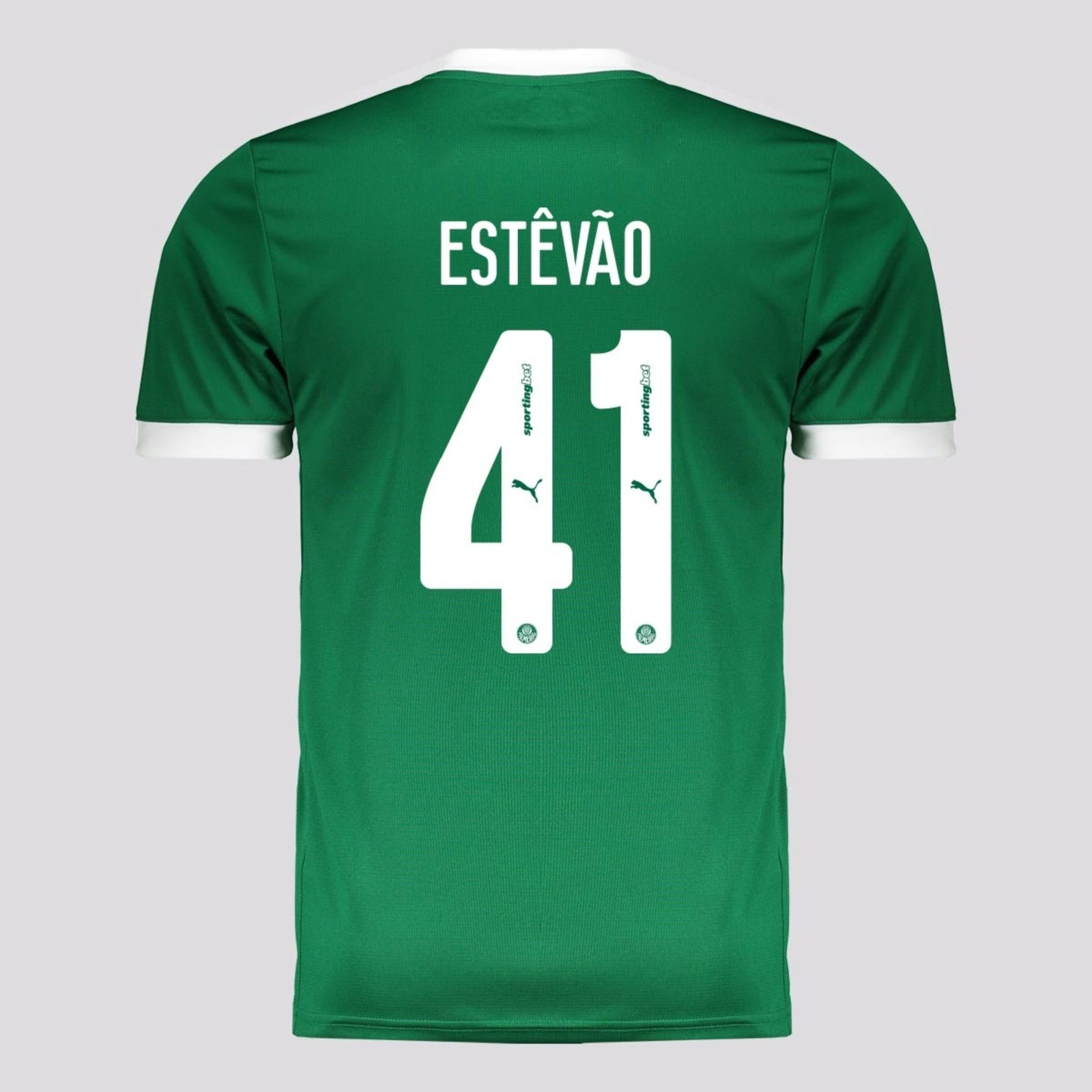 Vista 2 Camisa Puma Palmeiras I 2025 41 Estêvão verde Puma verde