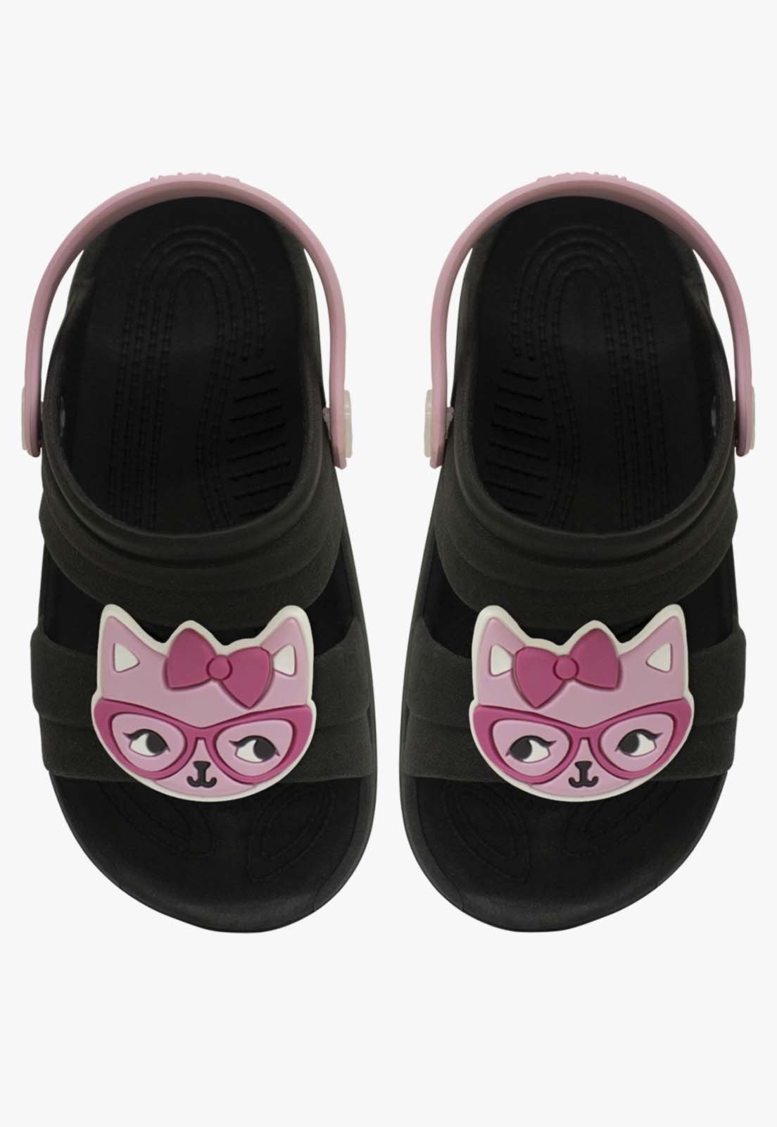 Vista 3 Infantil - Sandalia Papete Feminino Pópidi Menina Babuche Gatinha com Rosa preto/rosa rosa Pópidí preto/rosa rosa