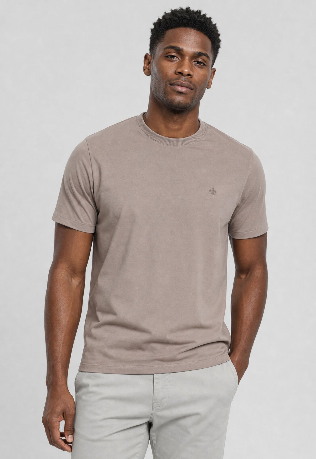 Camiseta Masculina Dudalina Gola Redonda Algodão Marrom