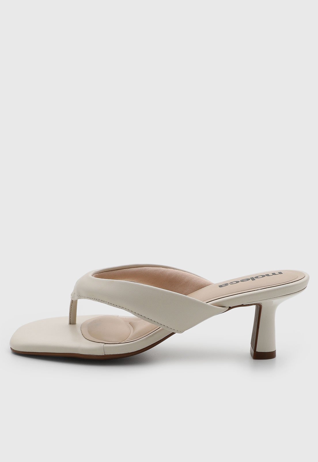 Sandália Moleca Salto Médio Bico Quadrado Off-White