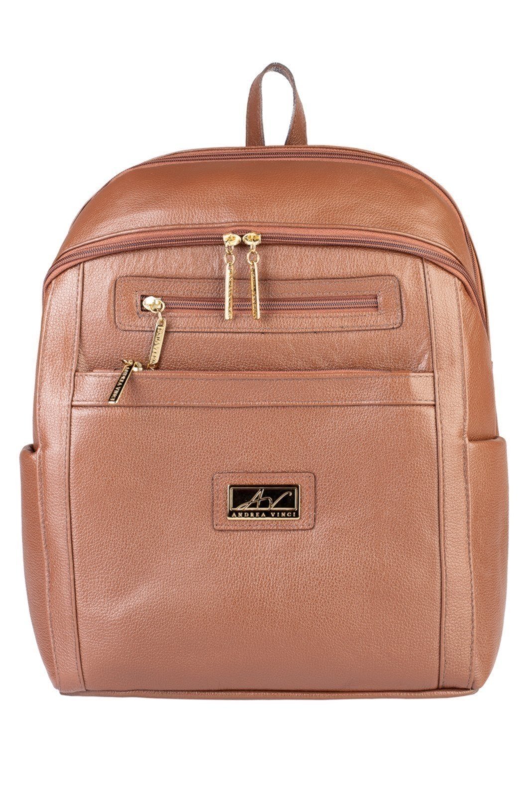 Mochila grande de couro liso Marcela – Whisky