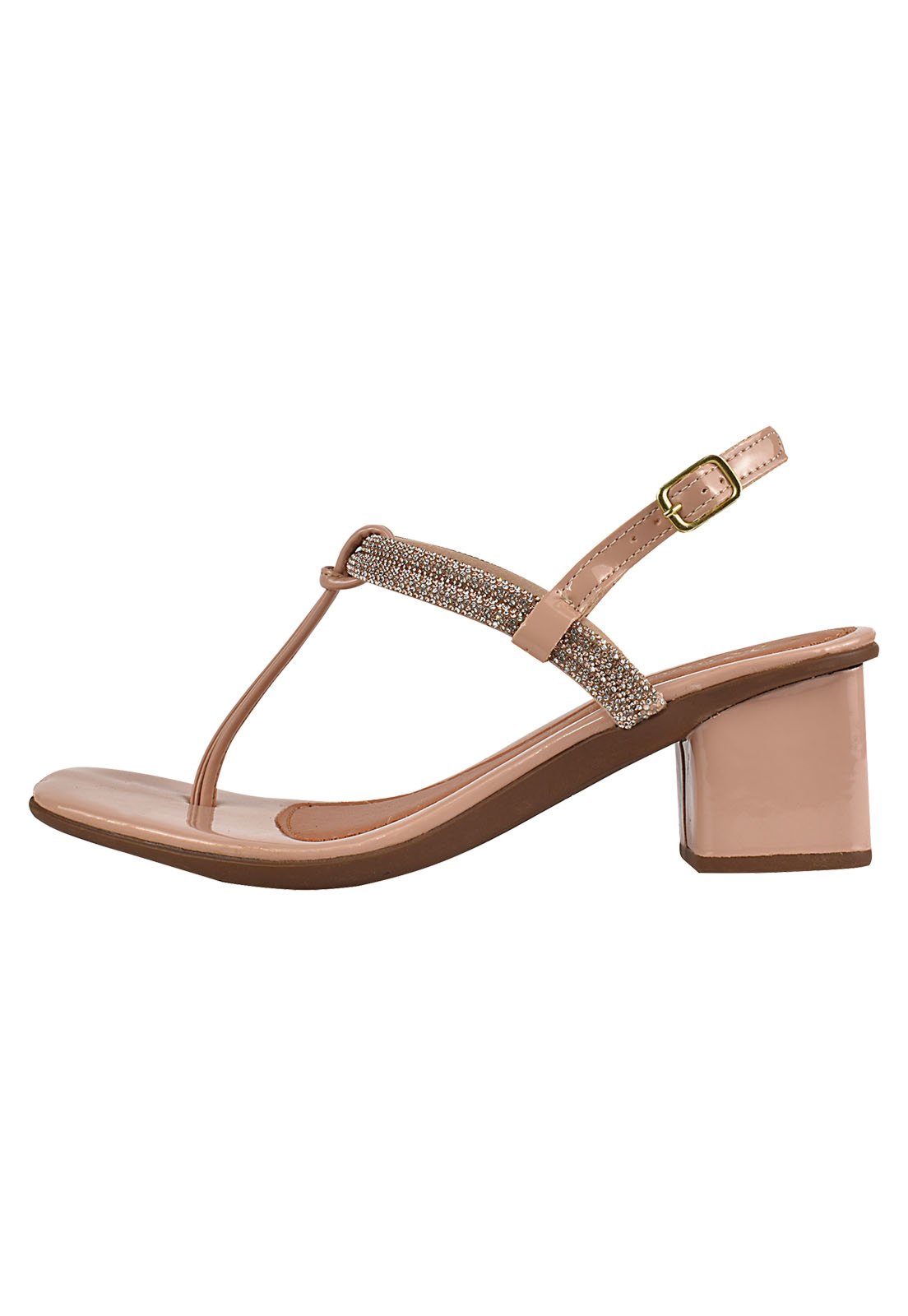 Sandália Feminina Salto Baixo 5cm Bloco Amarração Strass Brilho Bico Quadrado Amarração