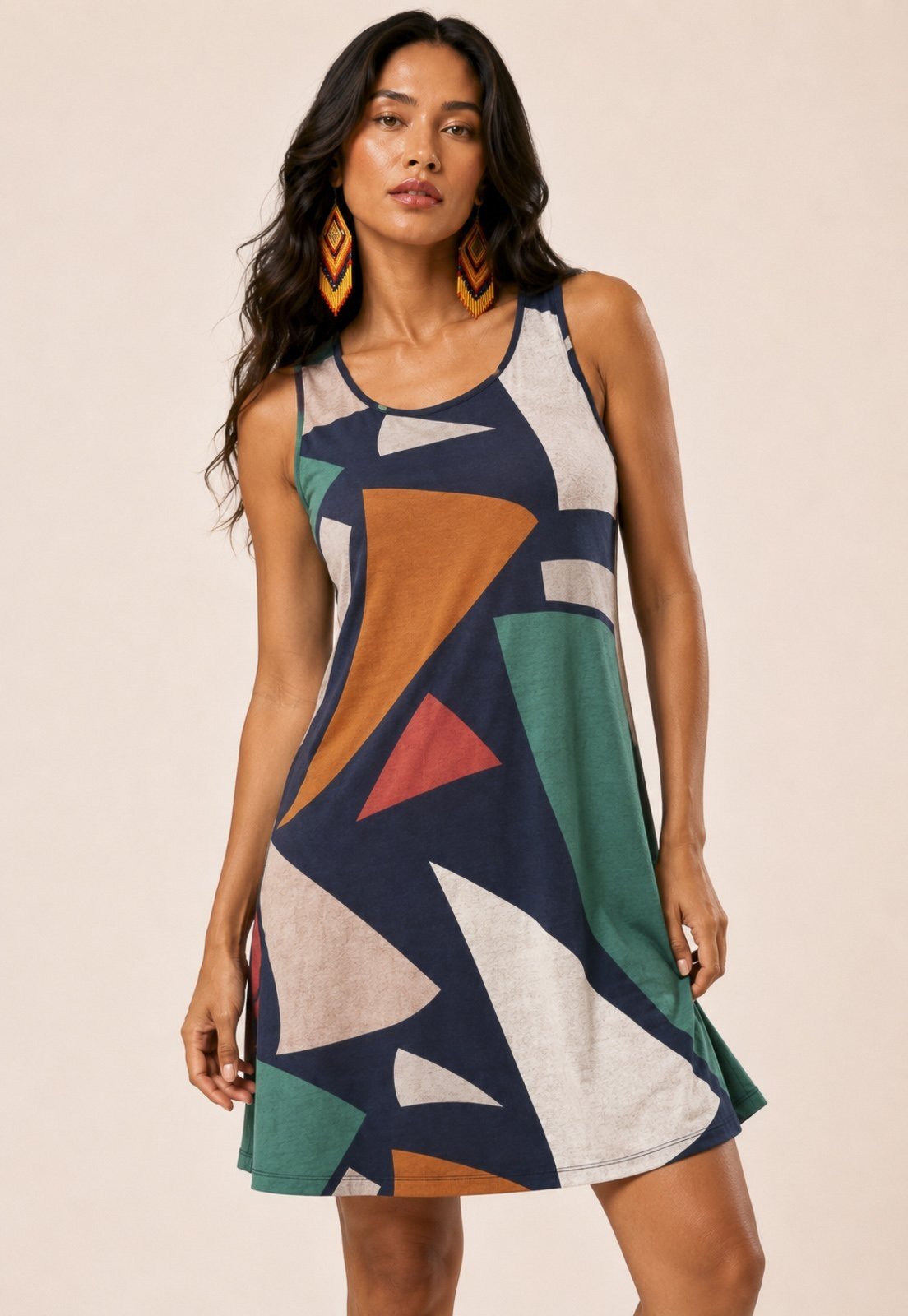 Vestido Amazonia Vital Anahí Curto Regata Estampa Geometrias do Tempo