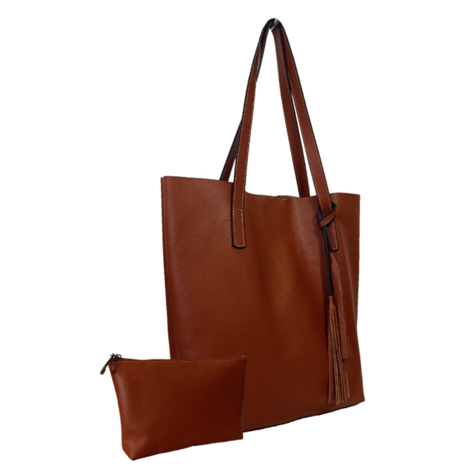 Vista 3 Kit Bolsa Boho Sacola e Necesseire TopGrife Couro caramelo TopGrife caramelo
