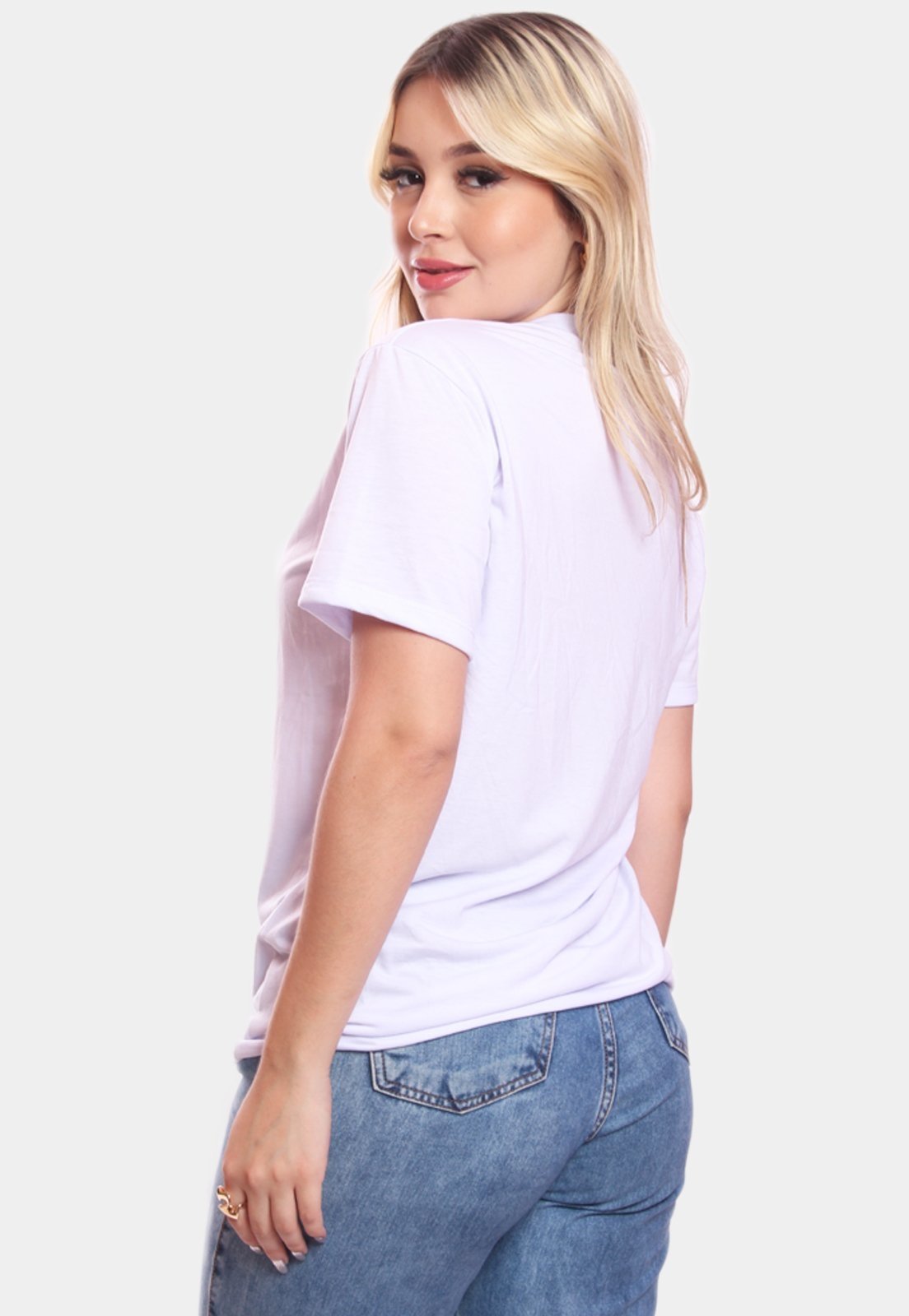 Vista 3 Tshirt Blusa Feminina 3 Borboletas Estampada Manga Curta Camiseta Camisa ADRIBEN preto ADRIBEN preto