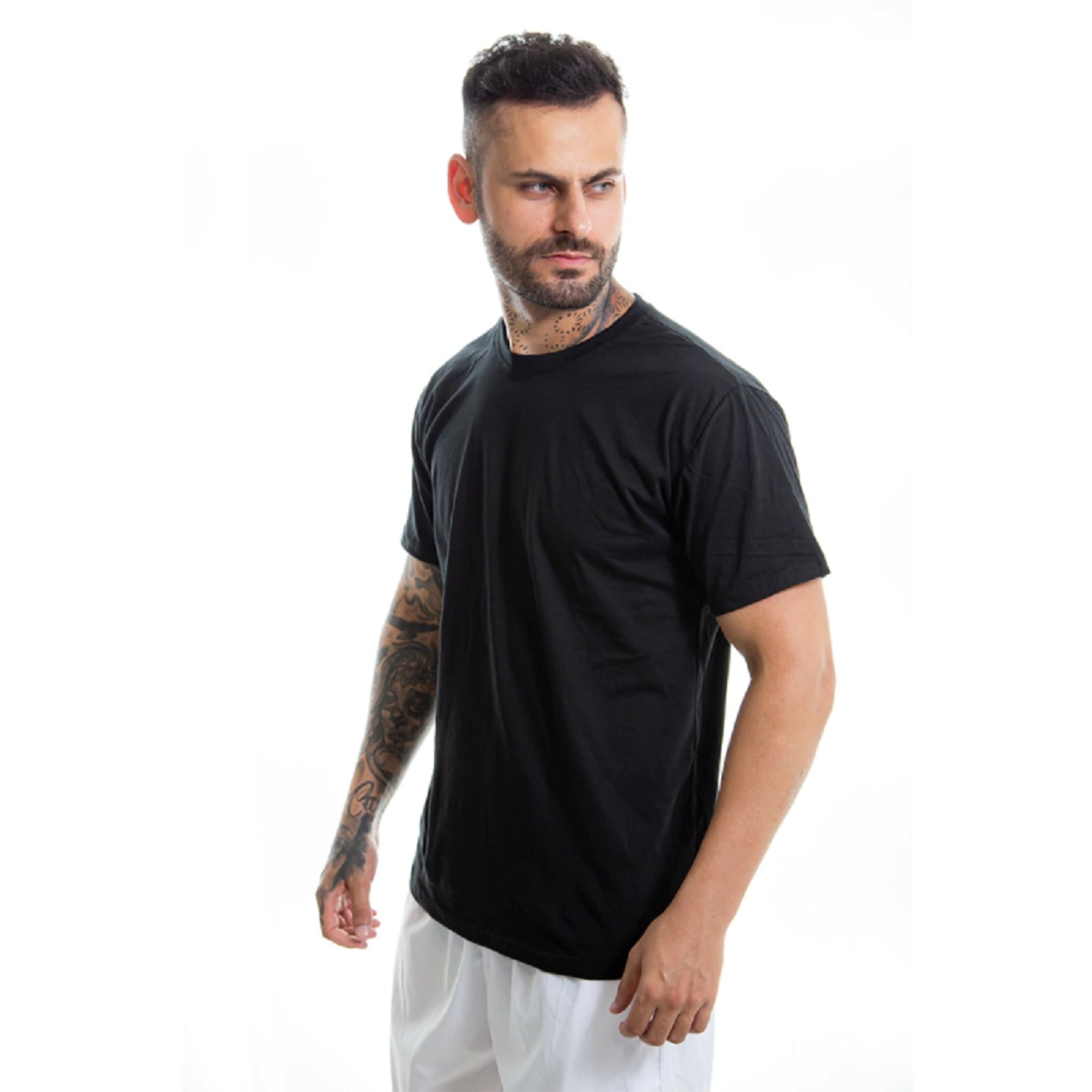 Vista 3 Camiseta Basica Lisa Masculino Premium Algodão Casual Rute Paula branco Rute Paula branco