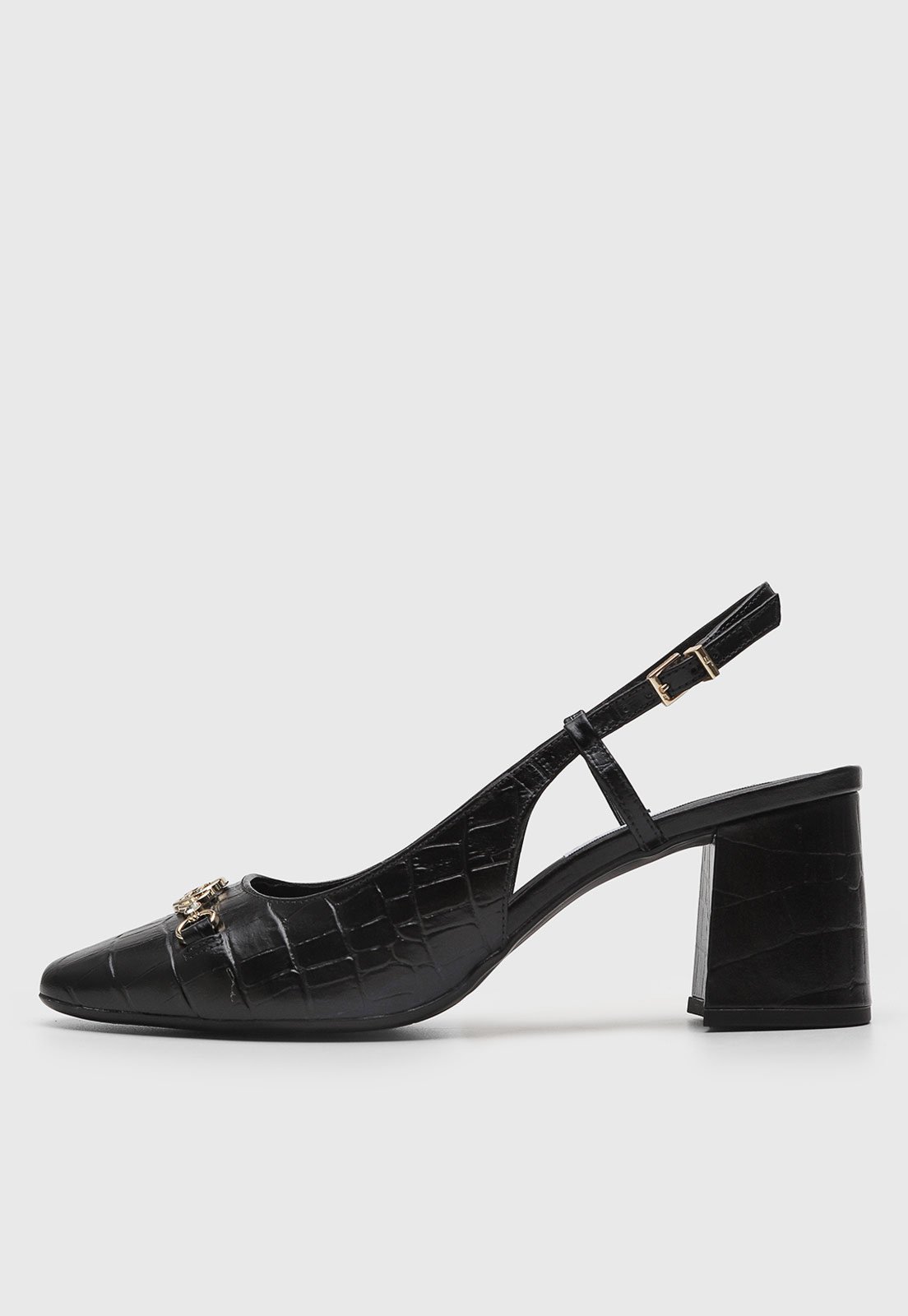 Scarpin Feminino Jorge Bischoff Slingback Textura Croco Preto