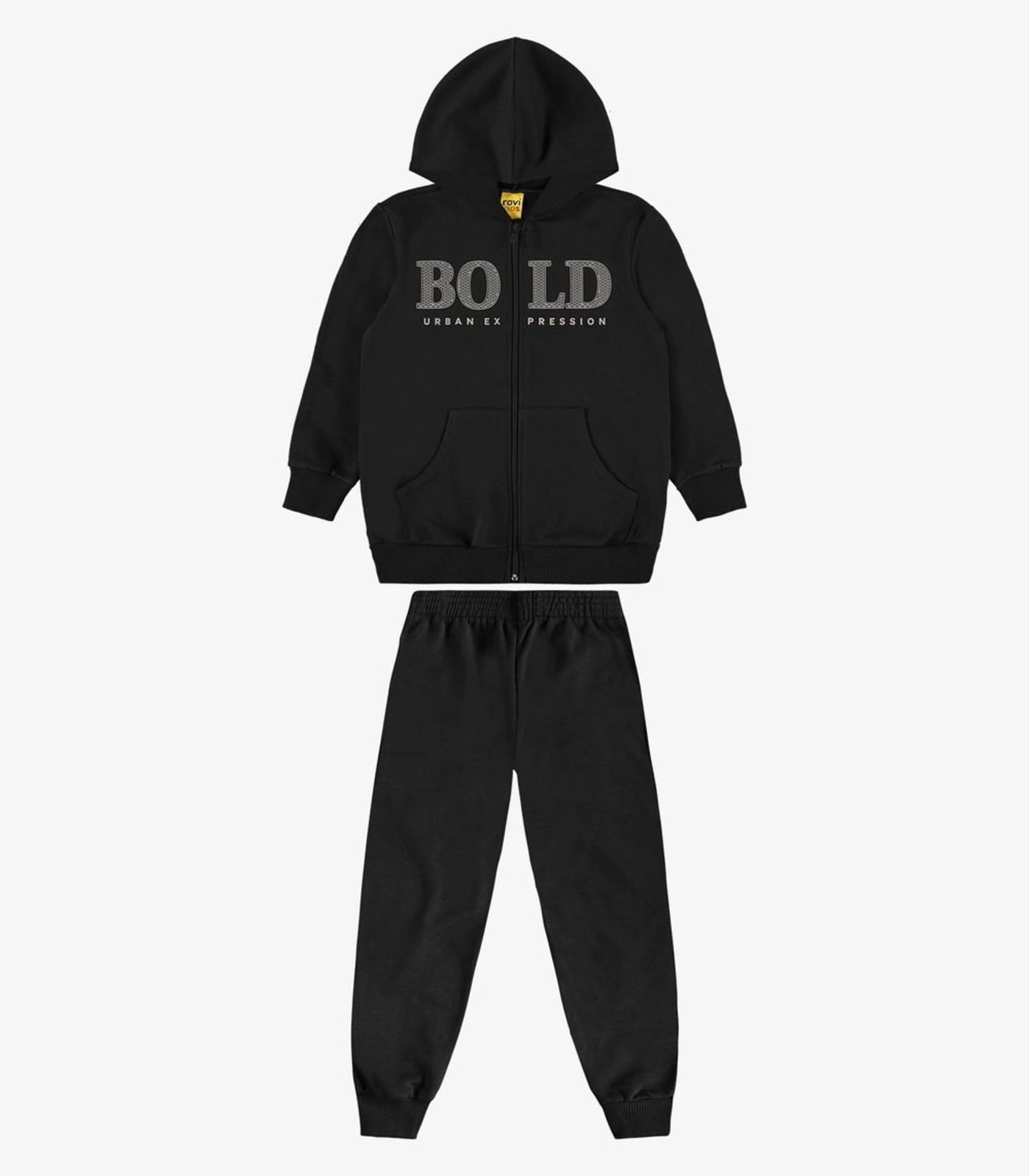 Infantil - Conjunto Jaqueta Capuz e Calça Moletom Rovi Preto