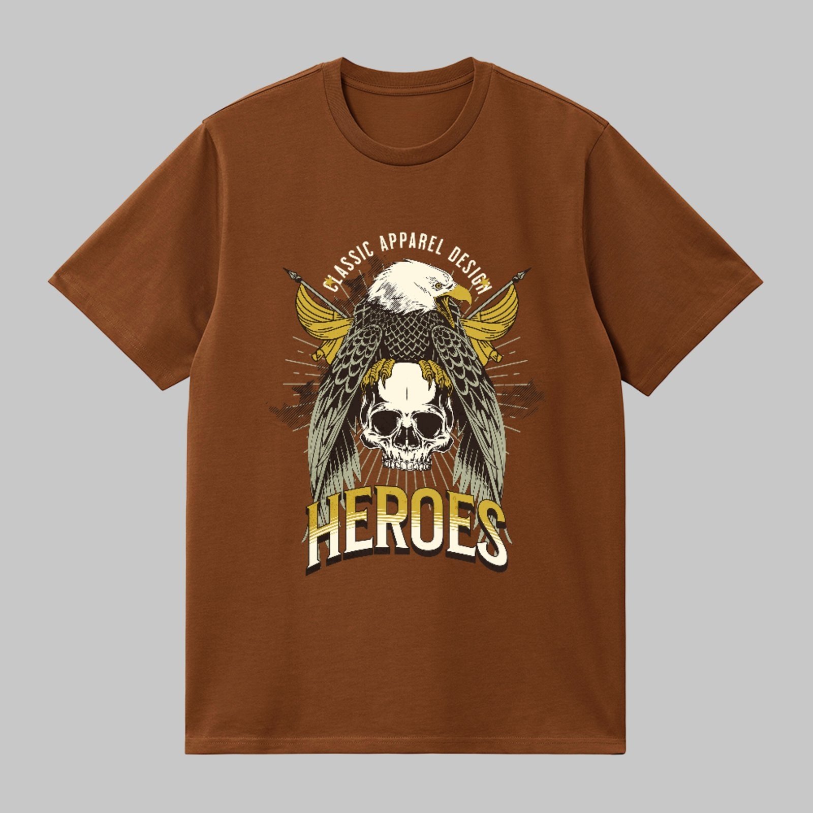 Camiseta Básica Eagle Skull Heroes Style Unissex Marrom