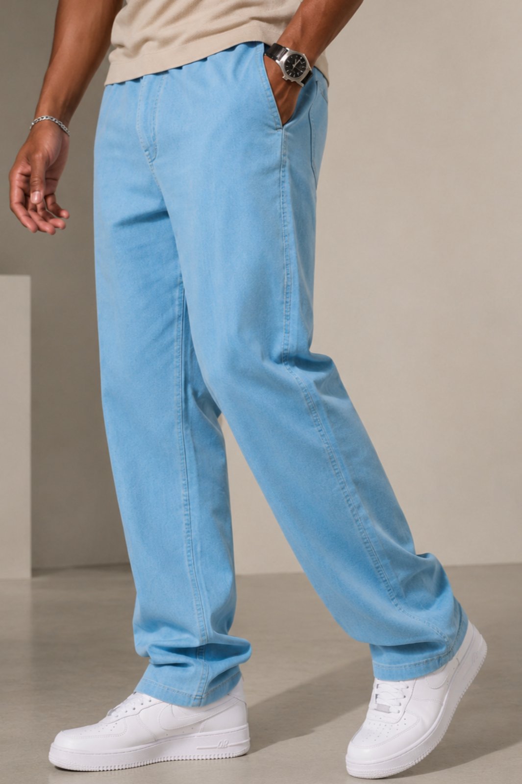 Calça Sarja Masculina Barra Purple Jeans Confortável Estilosa Azul Lavagem Clara