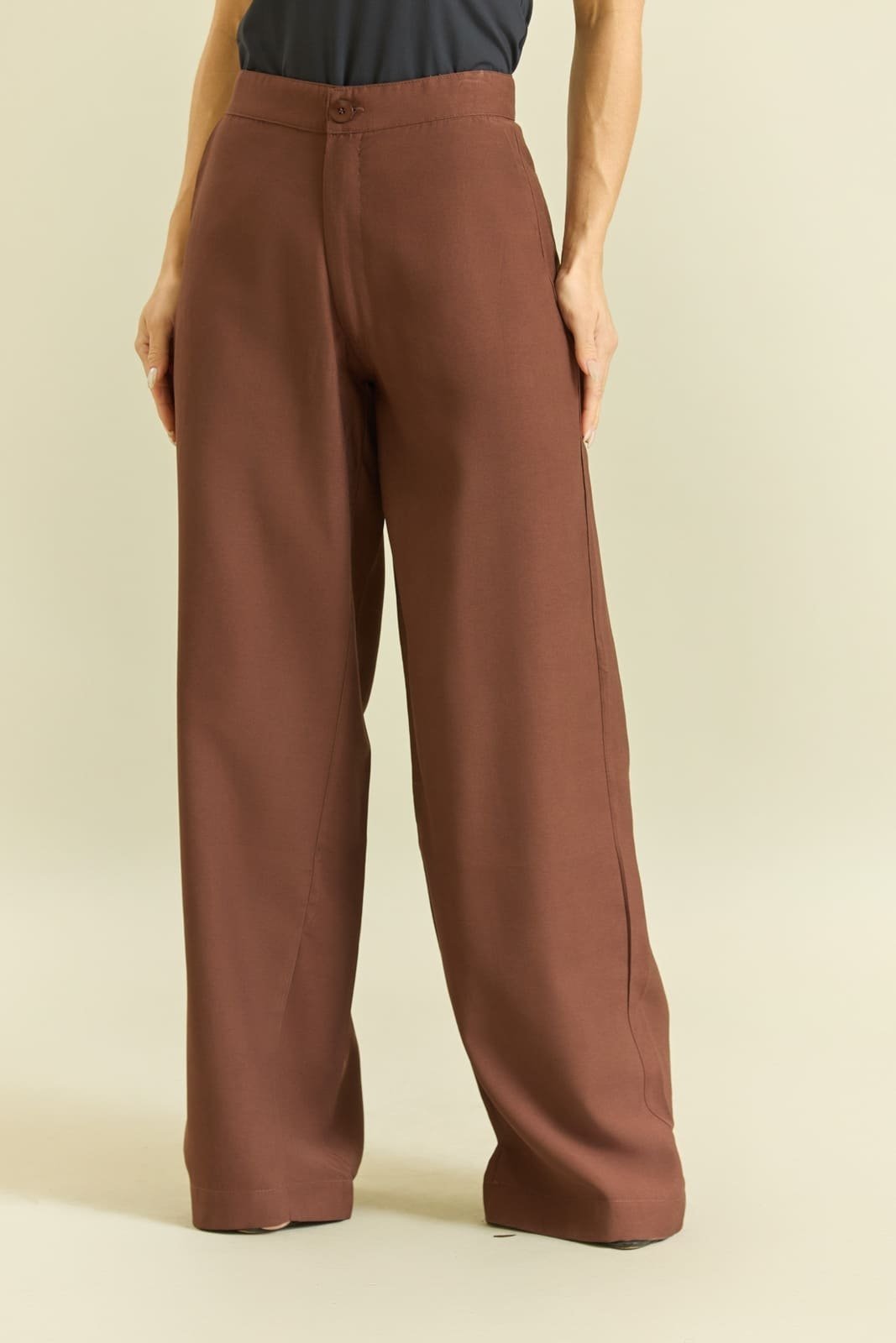 Calça Em Viscose Feminina Pantalona Lemier Collection Marrom
