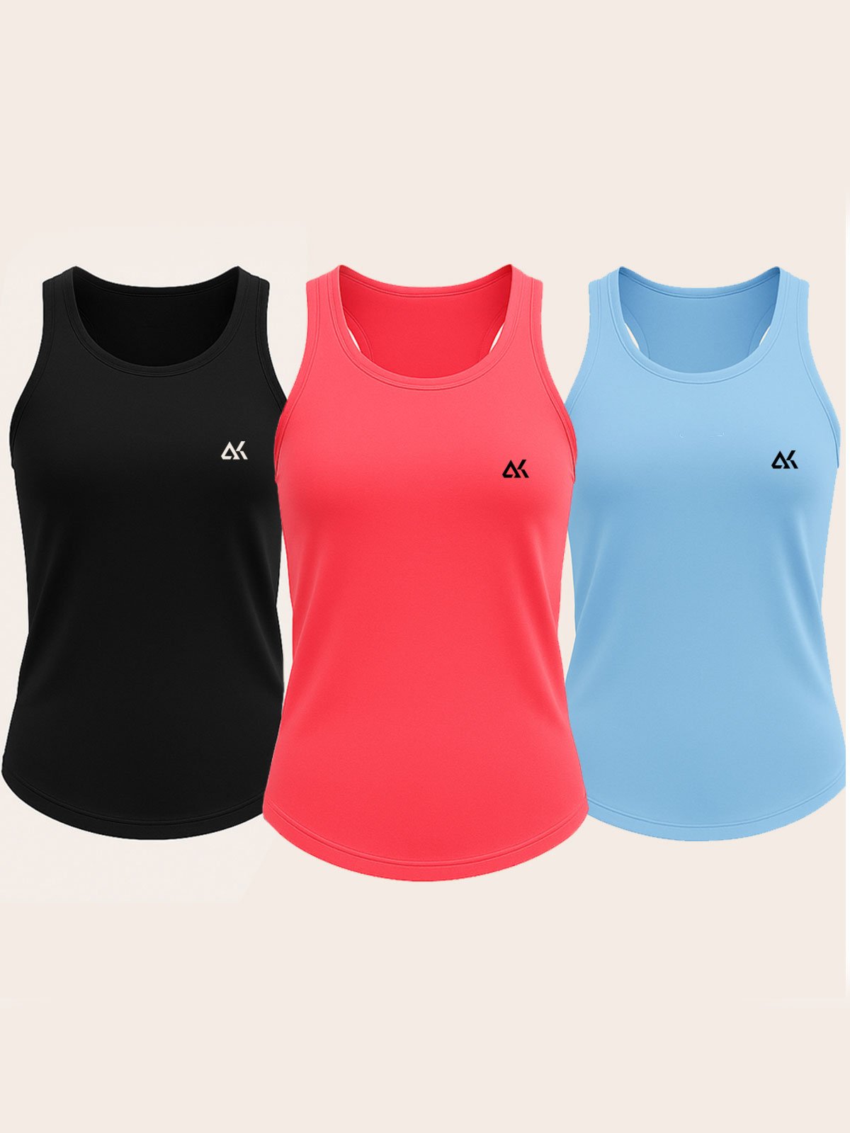 Kit 3 Regatas Feminina Longline ALFA KING Preto, Rosa e Azul