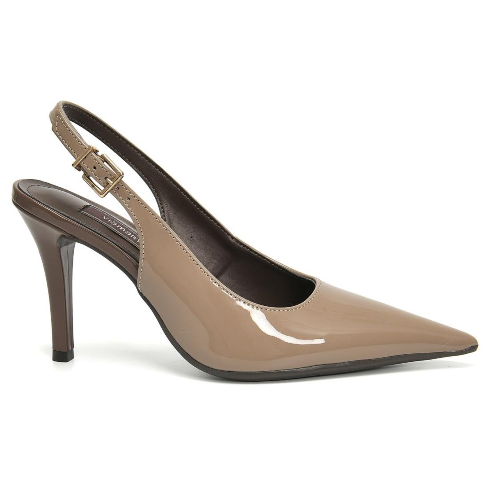 Scarpin Slingback Via Marte Envernizado Feminino Bege