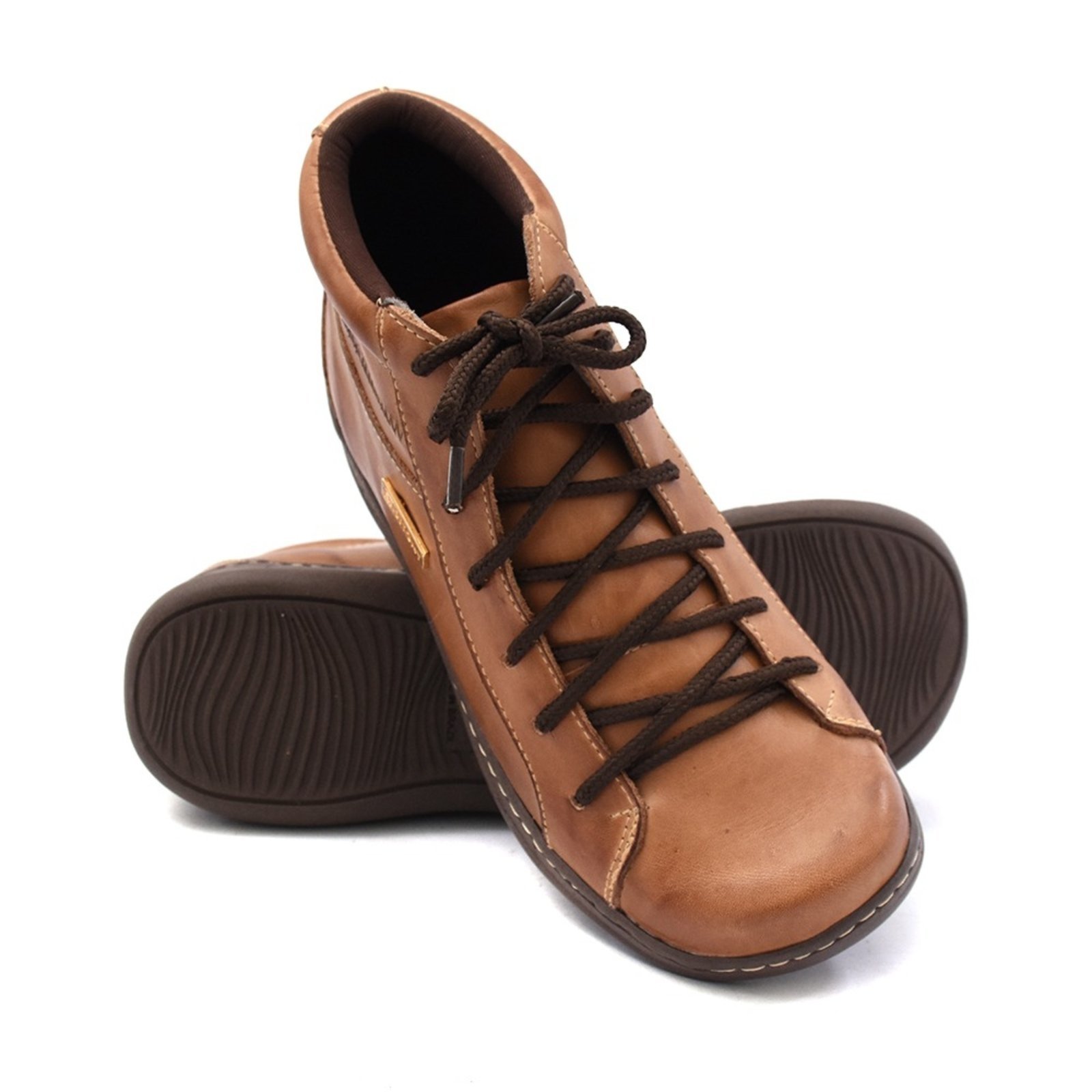 Bota Feminina de Amarrar Isttony Retro Couro Caramelo
