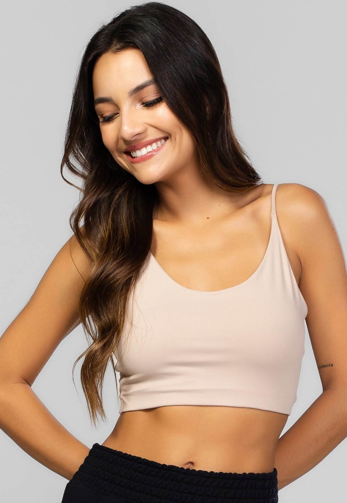 Top Básico Alcinha Cropped Feminino Microfibra Vicbela Bege