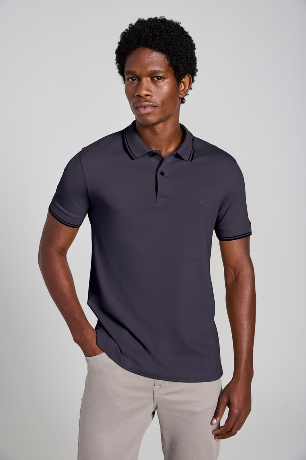 HIGHSTIL Polo Manga Curta Piquet Básica Slim Fit - Cinza Grafite