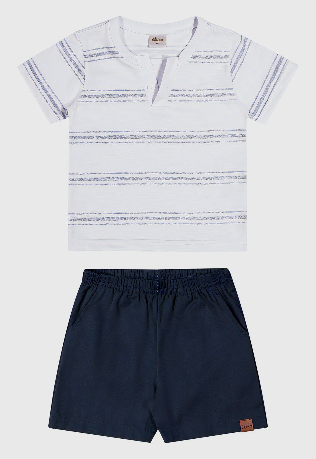 Infantil – Conjunto 2pçs Manga Curta Elian Camiseta E Bermuda Branco
