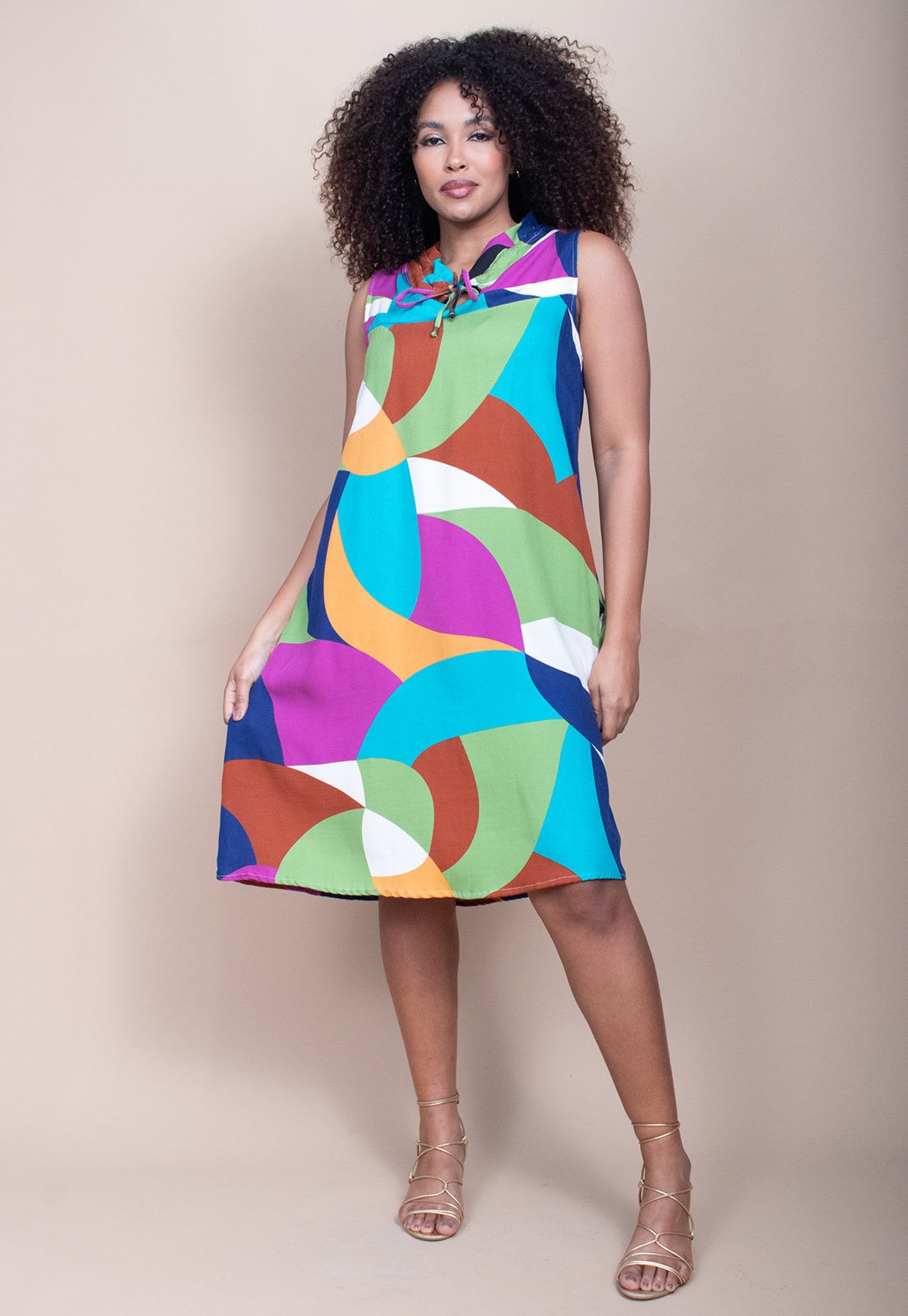 Vestido Midi Cabanafree Viscose Piaf Jardim Azul